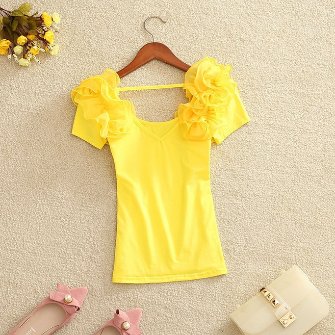 GMZZ 여성 라인댄스복 상의 티셔츠 셔링 반팔 라틴댄스복