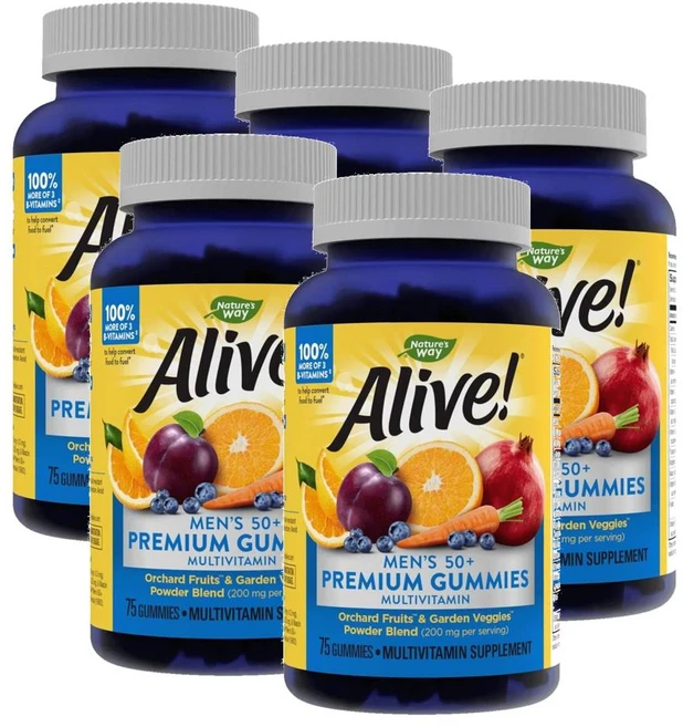 네이처스웨이 얼라이브 50세이상 남성 프리미엄 멀티비타민 구미 Nature's Way Alive Men Multivitamins, 75정, 5개 - 쿠팡