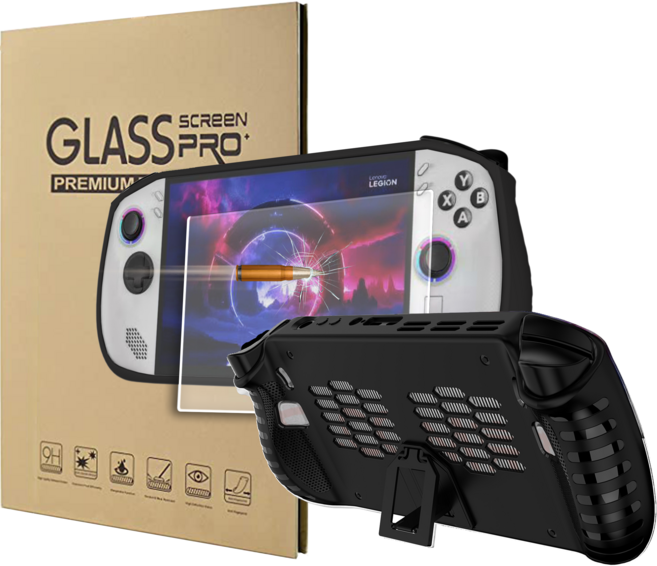 레노버 리전고 S 거치대 풀커버 케이스 + 액정 강화유리 필름, 1세트, 블랙, 풀커버 거치대 케이스 + 액정 강화유리 필름