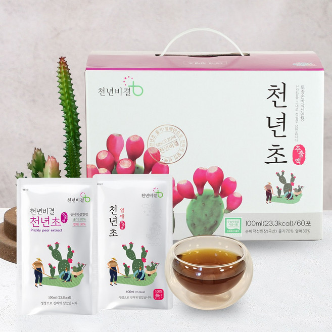 천년비결 천년초 엑기스 100ml 60포 천년초즙, 줄기70% 열매 30% 60팩 1박스