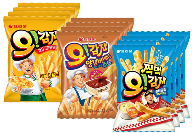 오감자 3종 찍먹 버터갈릭감자튀김맛 64g+양념바베큐 75g+오감자 그라탕 50g, 4세트, 189g