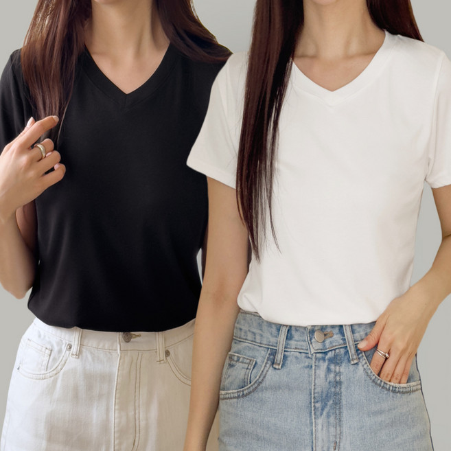 비오라 여성 반팔티 모달 이너티 반팔 브이넥 티셔츠