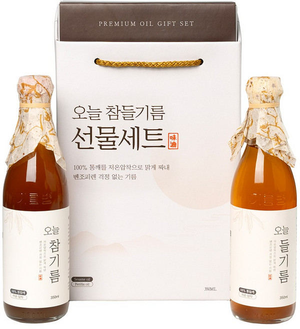 저온압착 오늘참기름 350ml+오늘들기름 350ml 프리미엄 선물세트, 1세트, 350ml