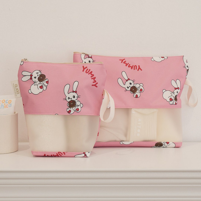 아이주 클리어파우치2종 세트 투명 방수 파우치 어린이집 파우치, 도넛토끼