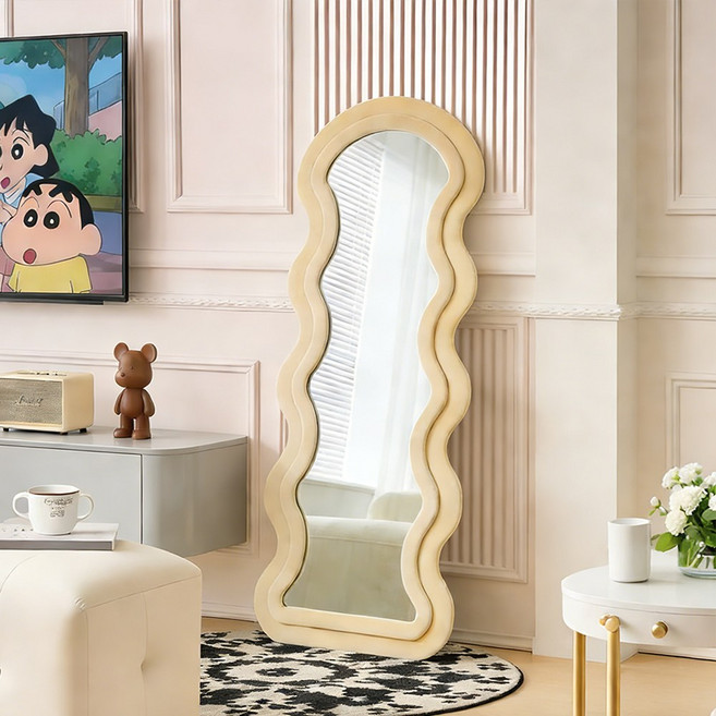 Comfy Nest 웨이브 물결 스탠드 전신거울 인테리어 비정형, 베이지