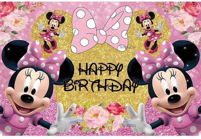 생일 축하 미키 미니 배경 핑크 반짝이 활 장식 샤워 파티 사진 배너 소품, 1개, 14. JK0359 / I. Vinyl-- 270...