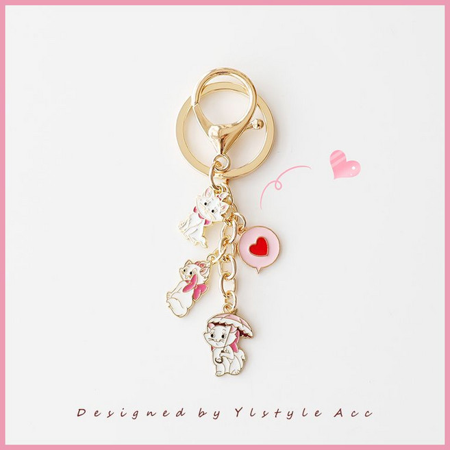可愛卡通瑪麗貓愛心吊牌鑰匙扣包包掛件配飾, 1個, 心動貓貓系列