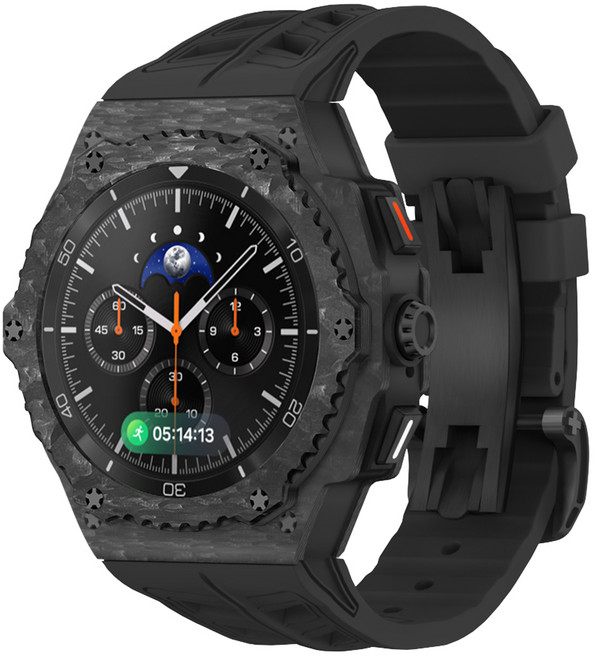 삼성 갤럭시워치8 클래식 호환 일체형 경량 카본 케이스 플루오로탄소 밴드 풀커버 보호 스트랩 시계줄 44/46mm, 블랙