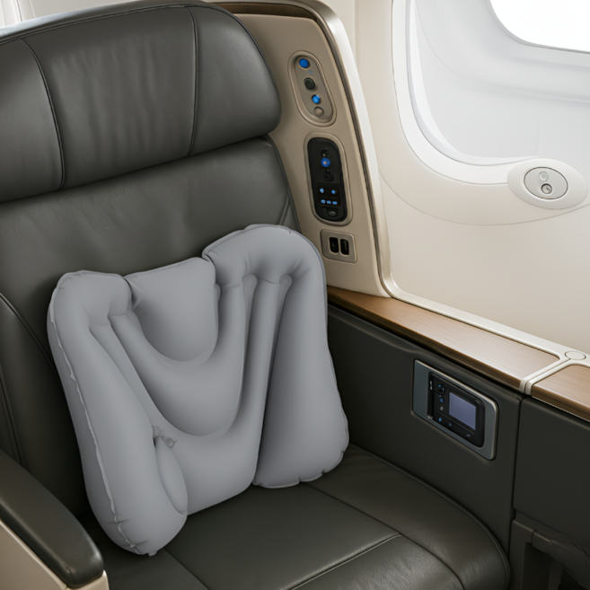 토브몰 기내용 펌프식 에어 허리쿠션 여행용 요추지지 등받이 쿠션, 실버 문 그레이