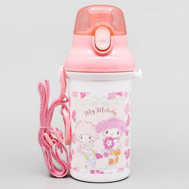 캐릭터 원터치 물통 400ml 유아 어린이 휴대용 물통, 마이멜로디 플라워리스, 1개