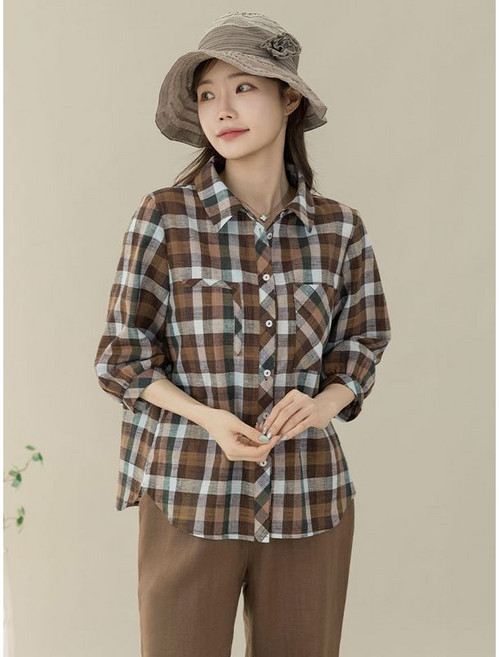 [디얼마미] 마 체크 쿨 셔츠 남방 마담 미시 중년 여성 빅사이즈 40대 50대