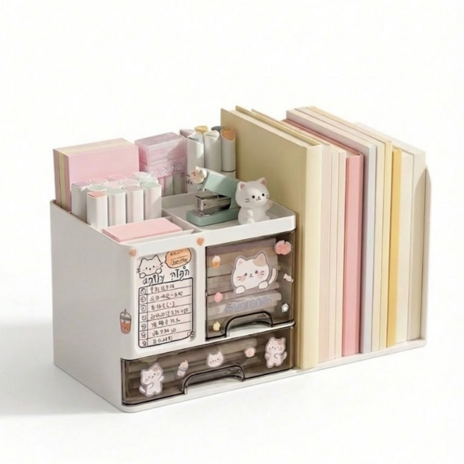 투원 데스크정리 책꽂이 책상 연필 책 정리함 서랍 수납, 화이트, 1개