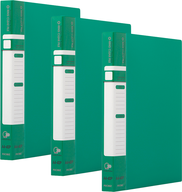 프로비즈 3공 O링 클리어파일 바인더화일 40매, 3개, 그린