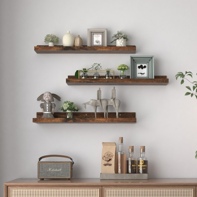 벽선반 인테리어 벽걸이 선반 원목 무지주 선반 타공 3개, 월넛, 1단
