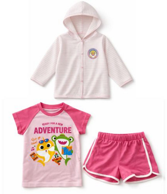 아기상어 여름후드+티셔츠+반바지 세트/등원룩/상하세트/여름상하복