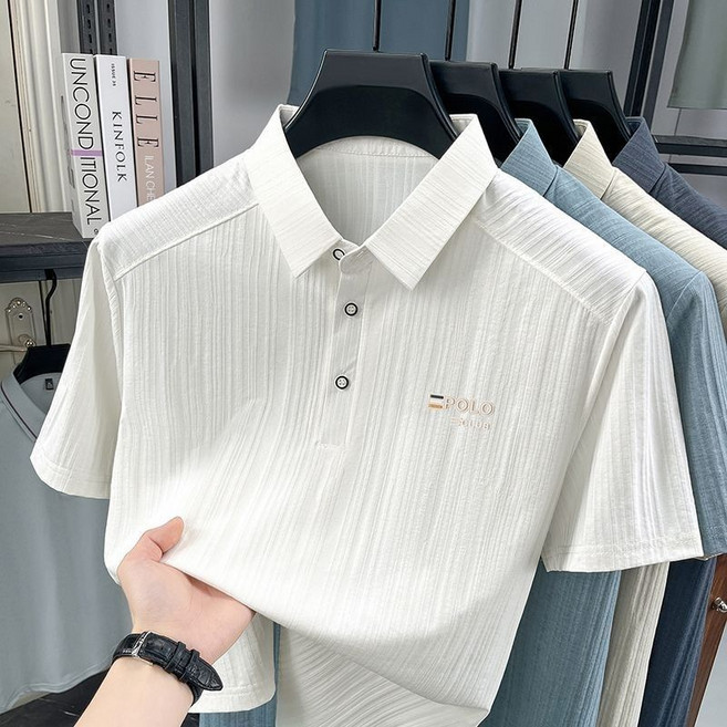 夏季男士亞麻涼感透氣百搭翻領短袖POLO衫休閒時尚男士百搭透氣半