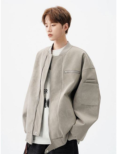 AOKADA 남성 봄 가을 루즈핏 스웨이드 자켓 페이크 레더 점퍼 아우터