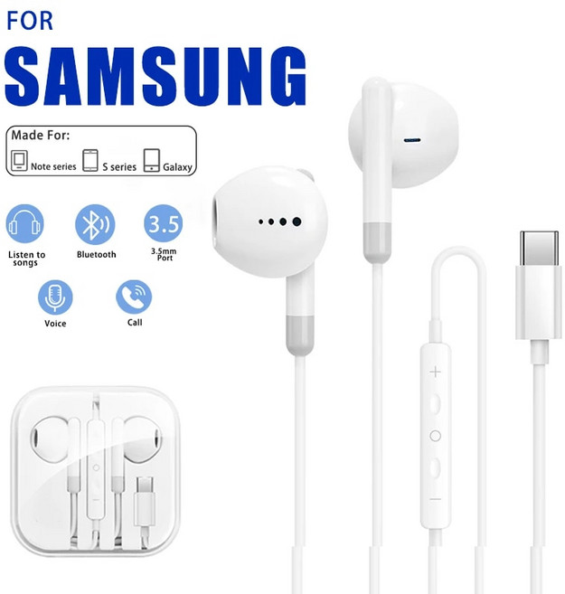 C타입 유선 이어폰 오리지널 C 타입 스테레오 음악 이어버드 마이크 DAC 칩 삼성 S23 S22 S21 울트, 1.For Type C