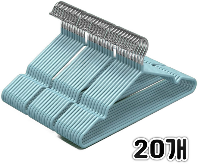 원풍룽 논슬립 성인 어깨뿔방지 철제 옷걸이, 20개, 블루