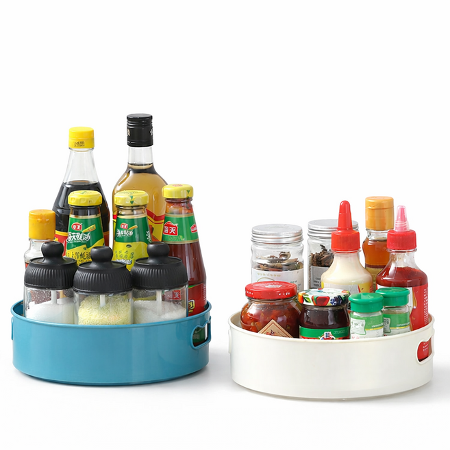 1+1 주방 회전 정리 트레이 360도 양념통 정리대 손잡이 수납 트레이, 화이트, 1개