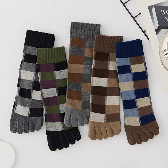 루미또와 남성 땀흡수 통기성 무좀 발가락양말 5컬레, 체크혼합세트E, 1개