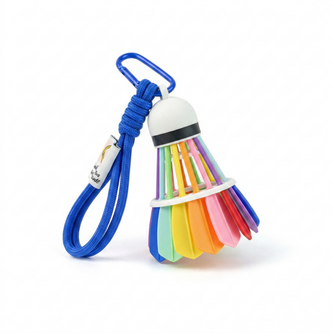 럽멜로 배드민턴 셔틀콕 모양 키링 가방 고리, 레인보우+블루, 1개