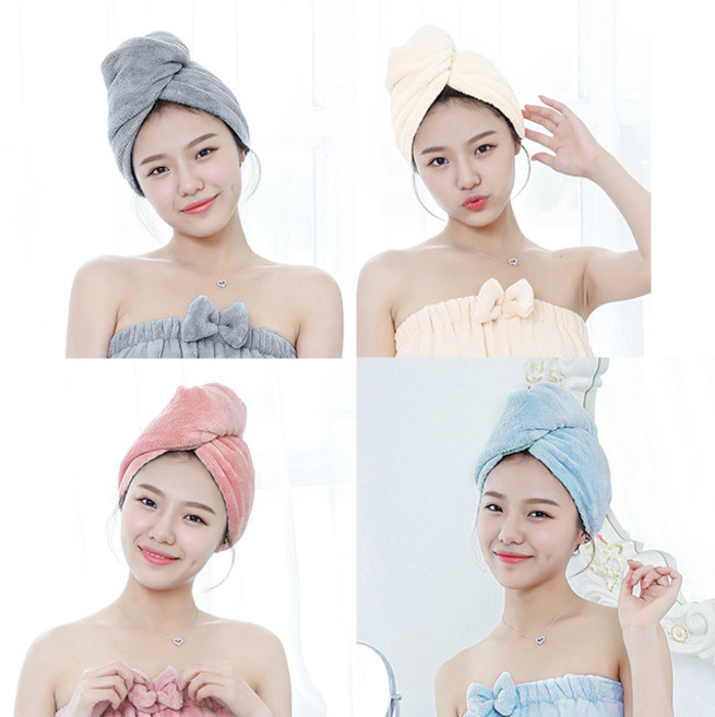 ASSARE 1+1 3배 빨리 마르는 드라이 헤어 타올 머리 수건 고급형, 크림, 핑크, 2개