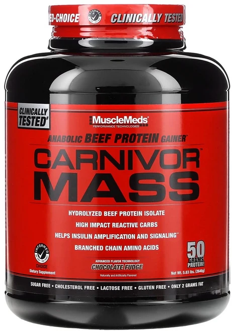 머슬메즈 Carnivor Mass Anabolic Beef Protein Gainer Chocolate Fudge 2716 g(5.99 lbs), 2.716kg, 1개, One Color - 쿠팡