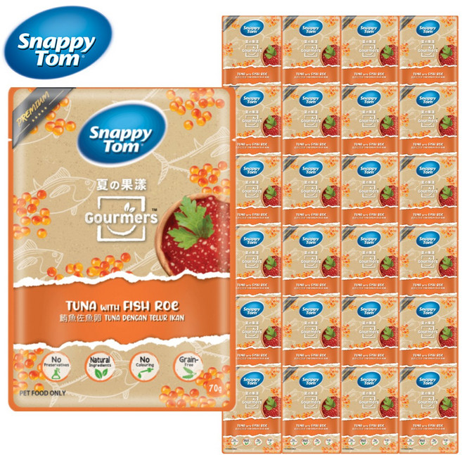 스내피톰 캣 고머스 튜나 위드 피쉬 로우 주식파우치, 24개, 70g, 혼합맛( 참치/생선알)