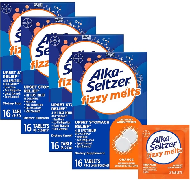 알카 셀처 녹여먹는 휴대용 속쓰림 소화불량 발포정 오렌지맛, 1개, 64정 - 쿠팡