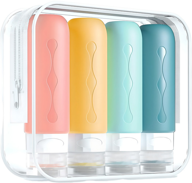 클리커스 새지않는 실리콘 트래블 보틀 여행용 공병 90ml 4P, 혼합색상, 1세트