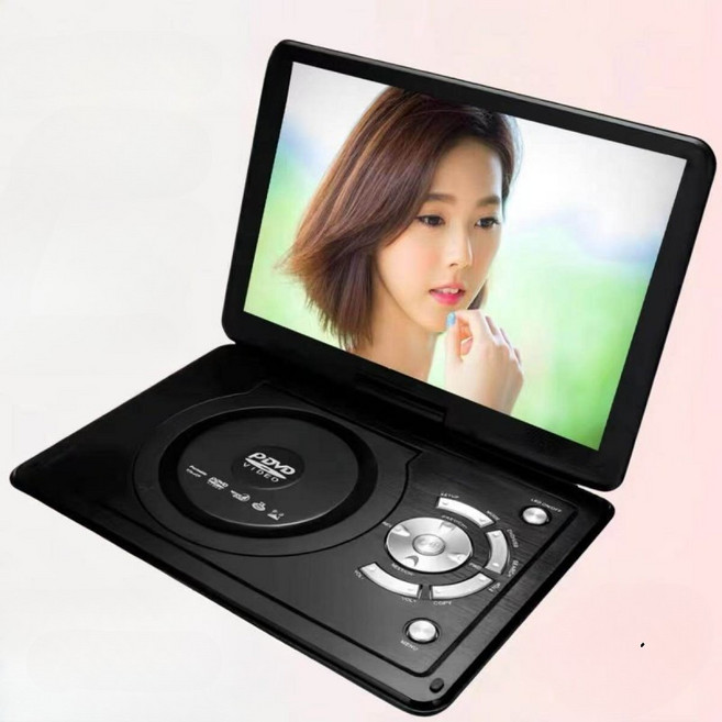 휴대용 DVD 플레이어 고화질 멀티미디어 영상 감상 캠핑 차량 가정용 CD VCD 지원, 블랙 20인치 고화질 DVD