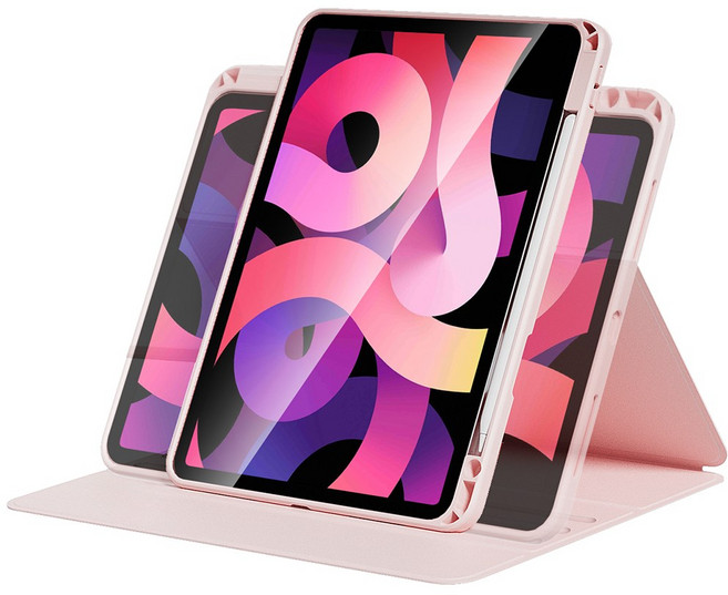 nimin 니민 펜슬 수납 360도 회전 마그네틱 태블릿 PC 케이스 커버 케이스, 핑크
