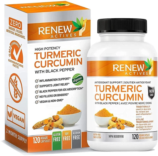 [Renew Actives] 유기농 강황 커큐민 - 관절통 및 간 보호제를 완화 120정 x 1개 캐나다 내수용 건강식품 베스트셀러 - 쿠팡