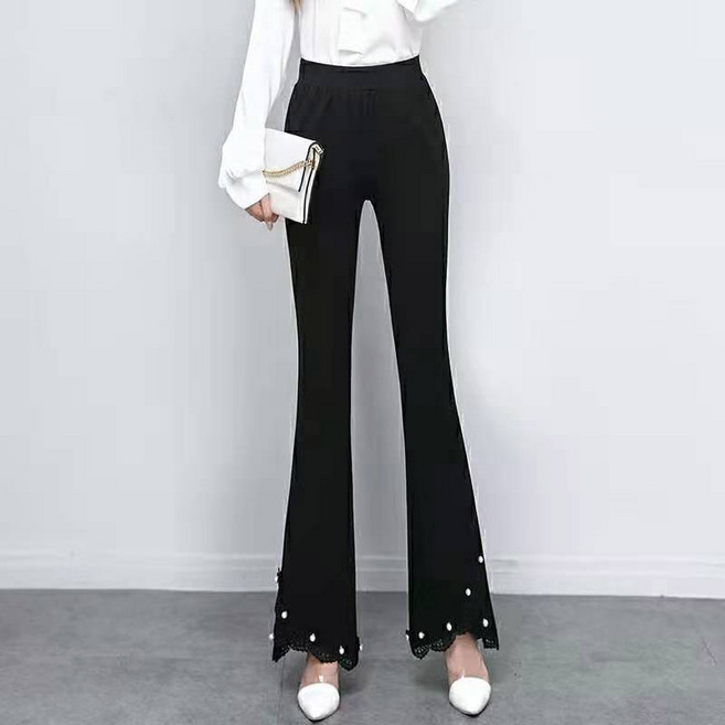 페이준 여성 가을 겨울 나팔바지 하이웨이스트 레이스 비즈 세미 부츠컷 팬츠 IB1939