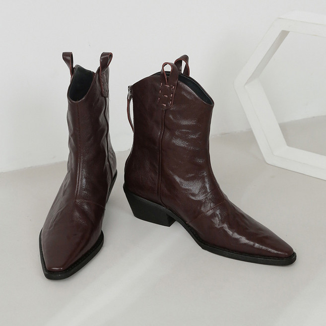 양가죽 스틸레토 앵클부츠 미들부츠 슬림핏 웨스턴 부츠