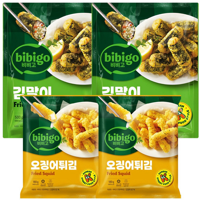 CJ 비비고 오징어튀김 180g x 2개 + 김말이튀김 500g x 2개, 1세트, 1.36kg