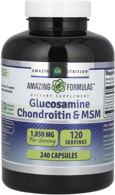 Amazing Nutrition 글루코사민 콘드로이틴 및 MSM 1850mg 캡슐 240정(캡슐 1정당 925mg), AmazingNutrition글루코사민콘드로이틴및MSM, 1개, 240정 - 쿠팡