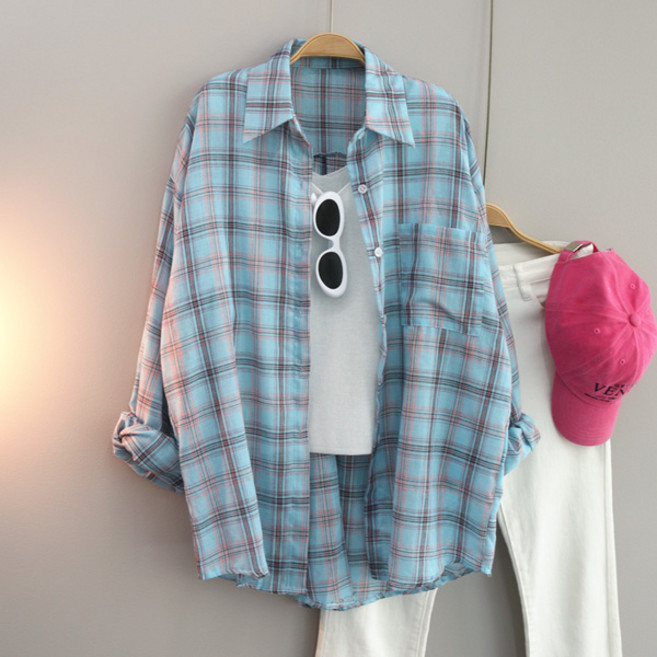 달콩 여성 빅사이즈 여름셔츠 롱셔츠 캐주얼 체코썸머오버핏체크셔츠