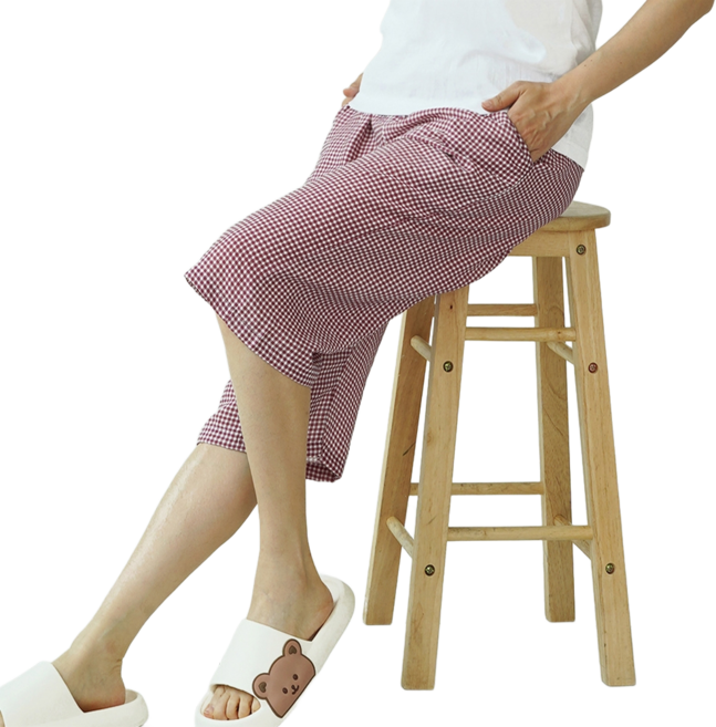 캐리루시 여성 인견 주머니 7부 체크 파자마 잠옷바지