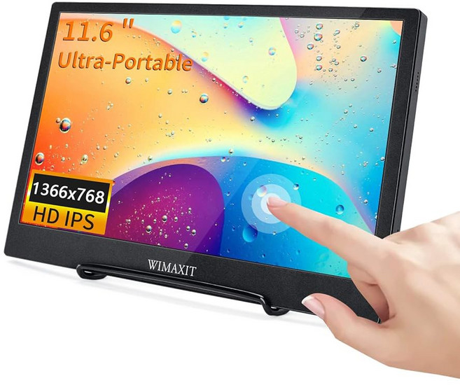 WIMAXIT 12인치 휴대용 모니터 듀얼 USB 타입-C 터치스크린 IPS 디스플레이 노트북 PC 컴퓨터 PS4 Xbox 폰용 1366x768 미니 HDMI USB-C 스피커, 163762 WIMAXIT 12인치 휴대용 모니터 듀얼