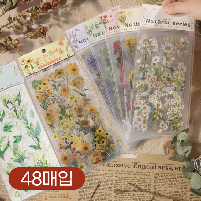 압화 꽃 다꾸 스티커 캘리그라피 편지 꾸미기, 1개, C세트 48매