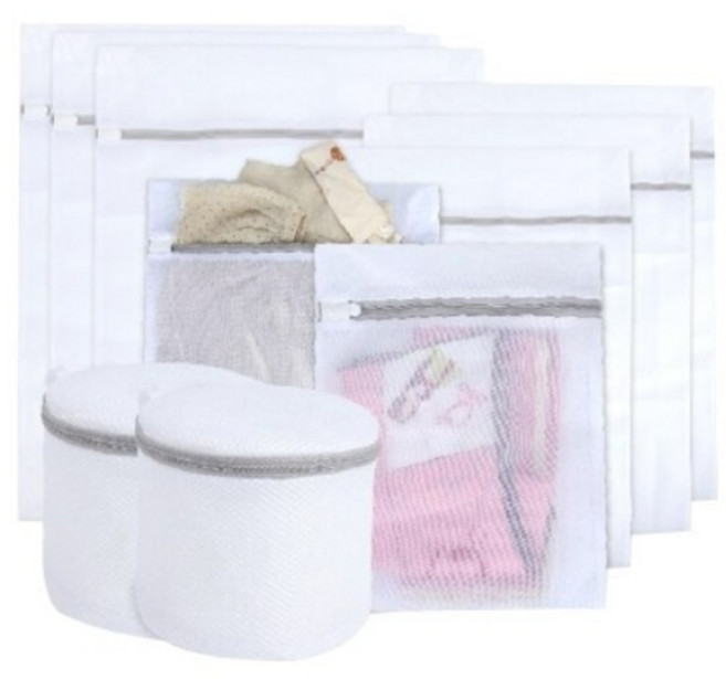 Axis 艾克思 實用防滑拉鍊方形三明治內衣細密網洗衣袋10件組, 1組, 白色