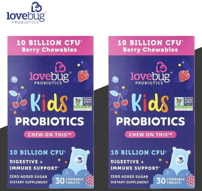 LoveBug Probiotics Kids 베리맛 30츄어블 2개, 30정 - 쿠팡