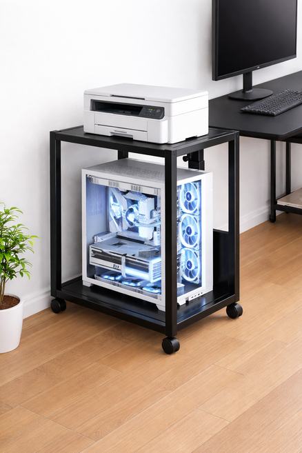 컴퓨터 본체선반 프린트선반 이동식 pc 본체받침대, 블랙
