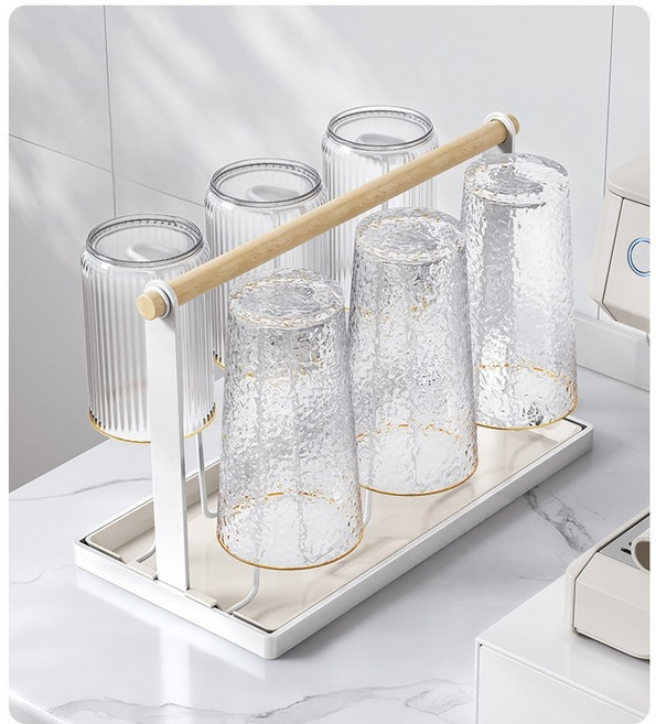 우드받침대 포인트 컵걸이 6구, 1개, 화이트