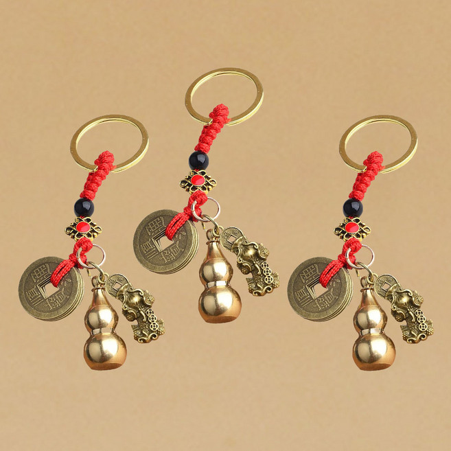 앙플러스 호리병 열쇠 고리 비휴 조롱박 엽전 키링 3개, 1세트