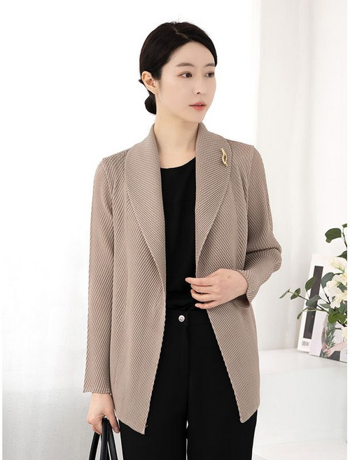 모슬린 엄마옷 브로치 플리츠 카라 오픈 자켓 MQG126300 마담 미시 중년여성 빅사이즈 할머니옷 50대 60대 70대