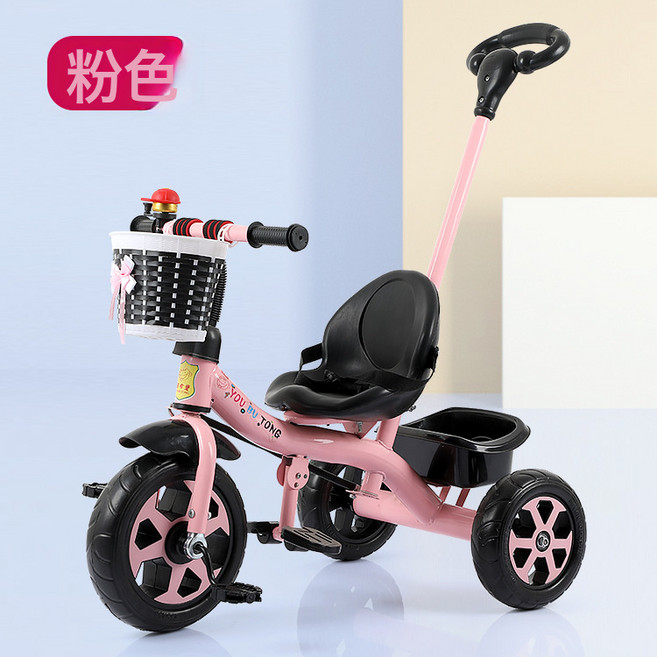 DIU 兒童三輪車無腳踏1-4歲遛娃手推車寶寶腳踏車滑步單車自行車, 1個, 203粉(5臺一箱):如圖