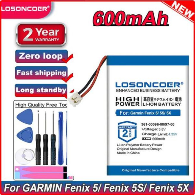 600mAh Battery For GARMIN Fenix 5 Fenix 5S 5S Plus 5X GPS MK1 D2 Sport Watch 361-00097-00 361-00096, 361-00097-00 Fenix 5, 1개